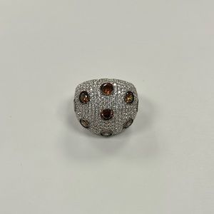 Suzy Levian Sterling Silver Brown & White CZ Dome Ring Size 7 Sample